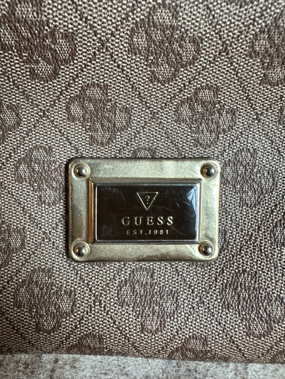 GUESS Vintage Monogram Tote Bag Brown Patent Leather Y2K - Picture 7 of 9